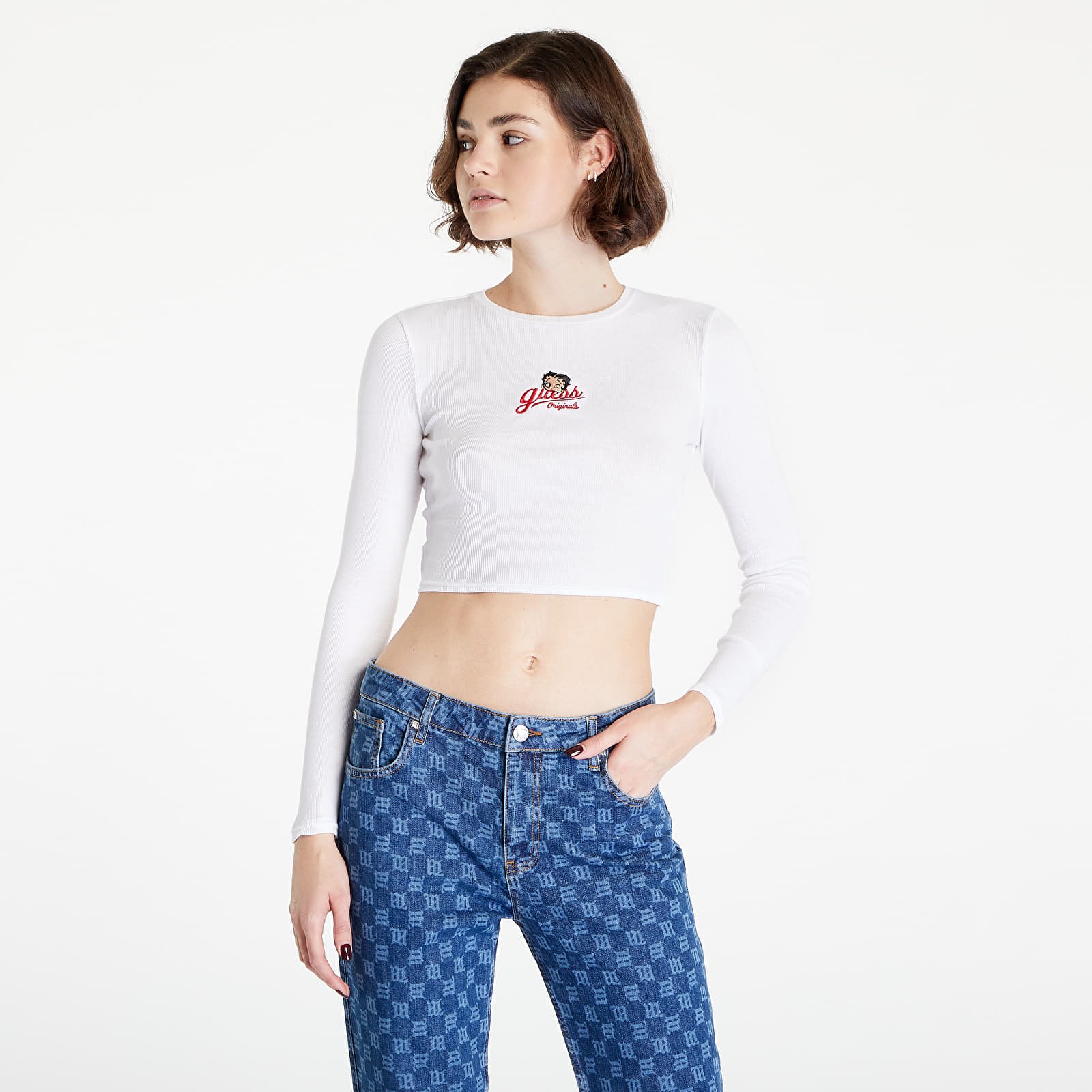 T-shirts GUESS Betty Boop Ribbed Ls Top White