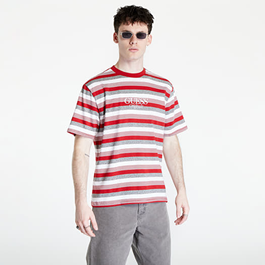 Tricou GUESS Cole Heather Stripe Tee Red/ White/ Grey