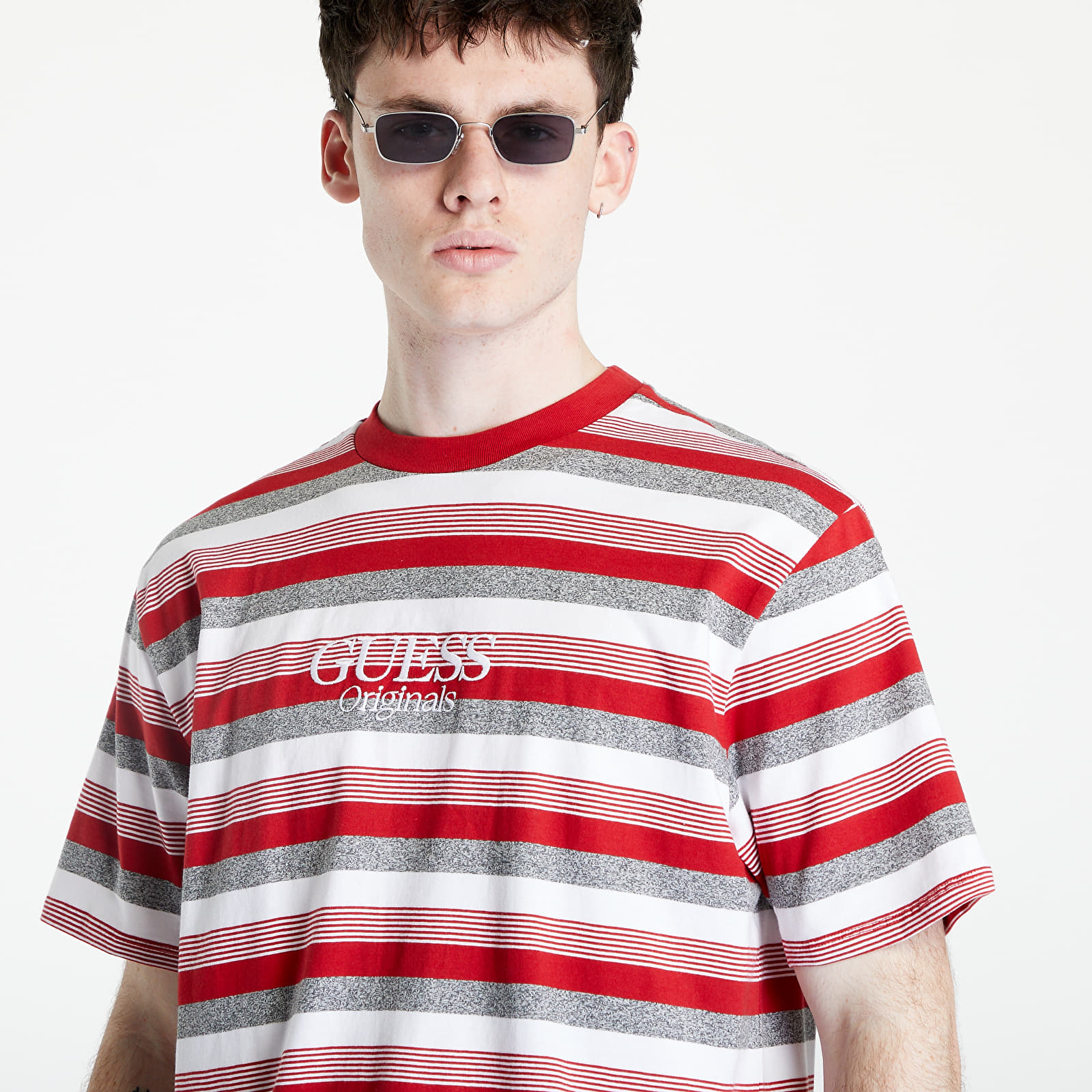 Guess striped tee sales red