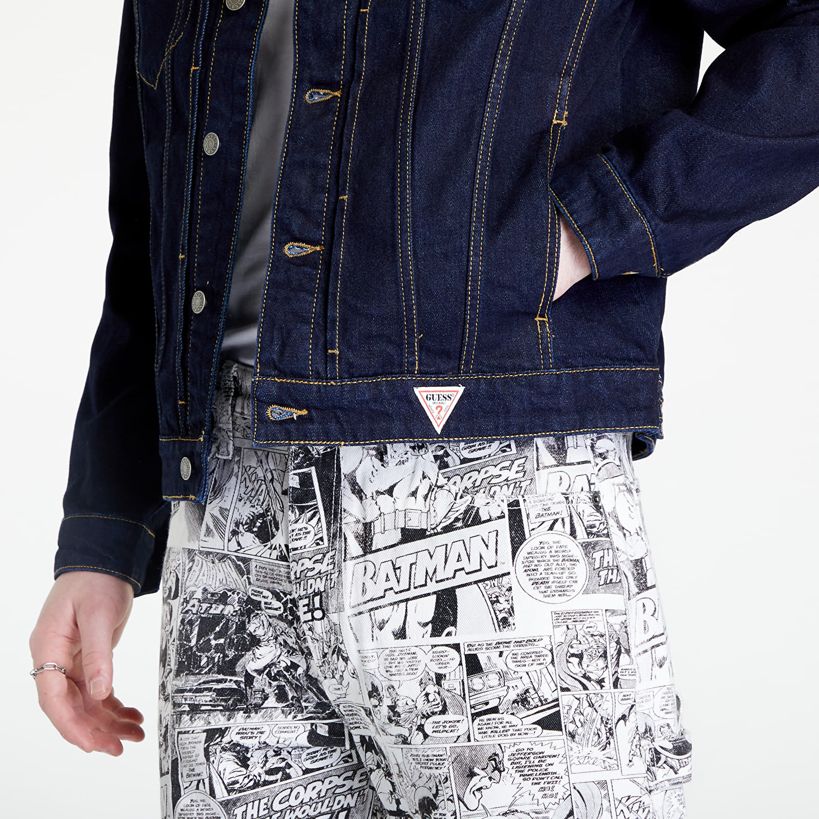 Guess denim jacket discount logo on back