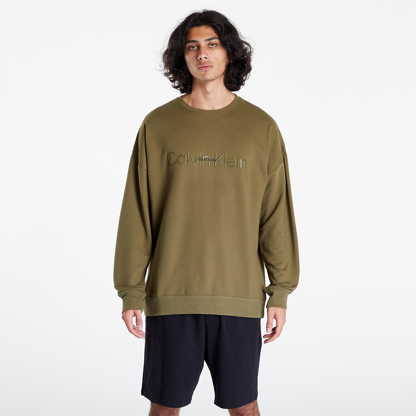 Pyžamá Calvin Klein Emb Icon Lounge L/S Sweatshirt Green