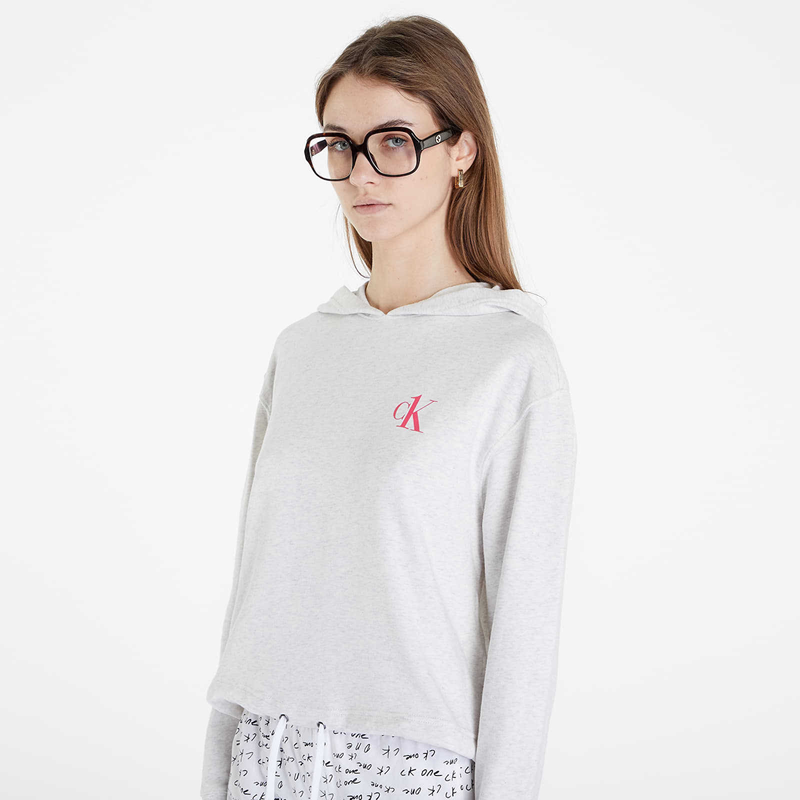 Gensere og gensere for kvinner Calvin Klein Ck1 Lounge Ft L/S Hoodie Snow Heather/ Pink Splendor Wsb