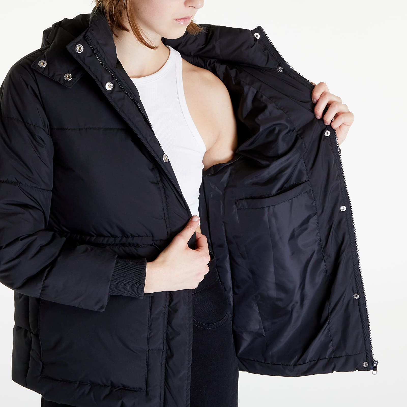Jackets Urban Classics Ladies Waisted Puffer Jacket Black | Queens