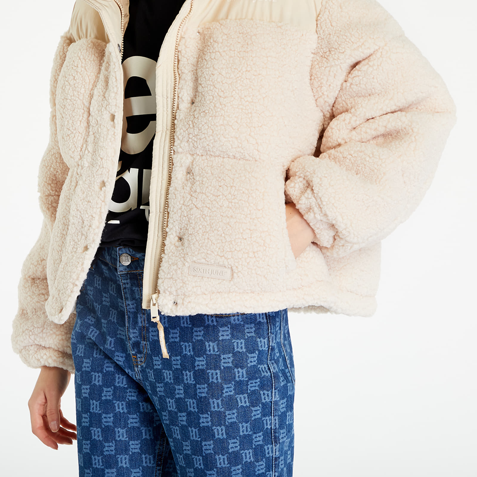 Bundy Sixth June Nylon & Borg Puffer Jacket Beig