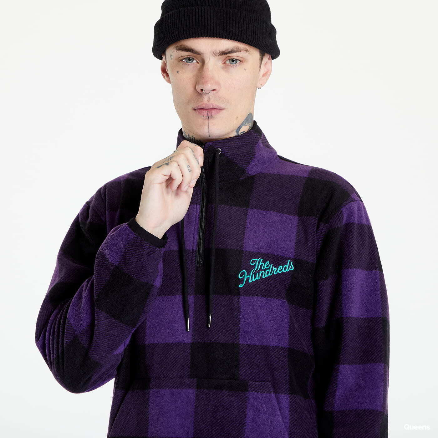 Mikiny The Hundreds Buffalo Mock-Neck Pullover Purple/ Black