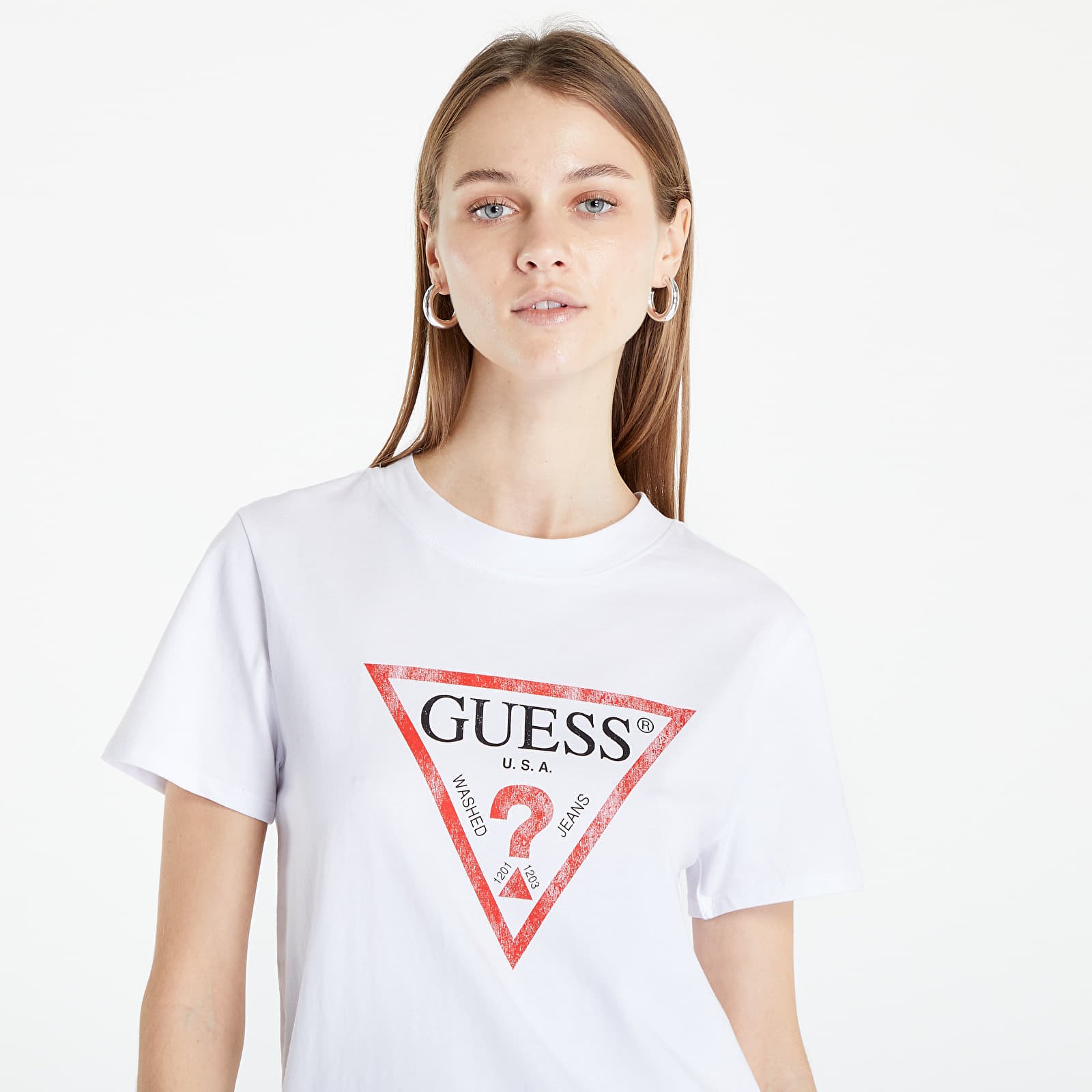 T-krekli GUESS Front Logo T-Shirt White