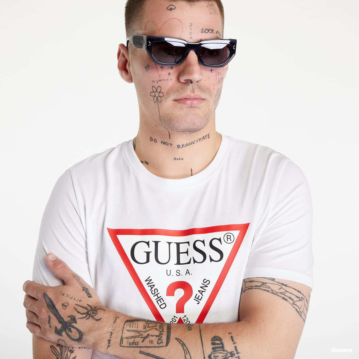 Trička GUESS Triangle Logo T-shirt White