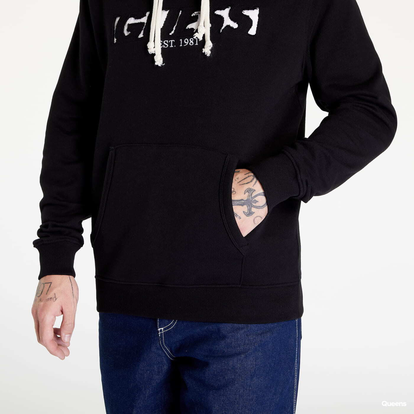 Mikiny GUESS Zadok Fleece Hoodie Black