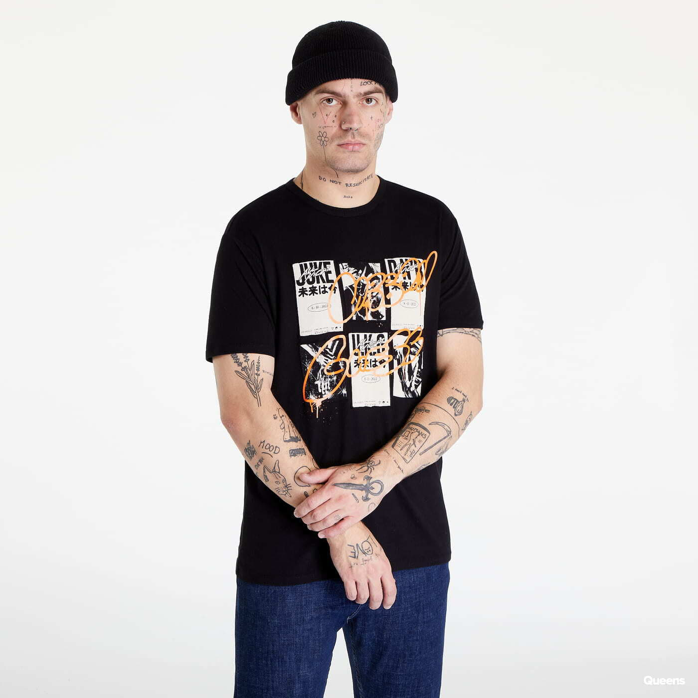 T-shirts GUESS Ss Bsc Rave Poster T Black