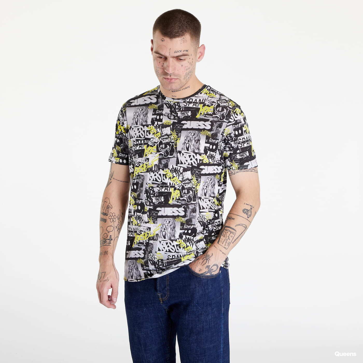 T-shirts GUESS Ss Bsc Neon Graffiti Black