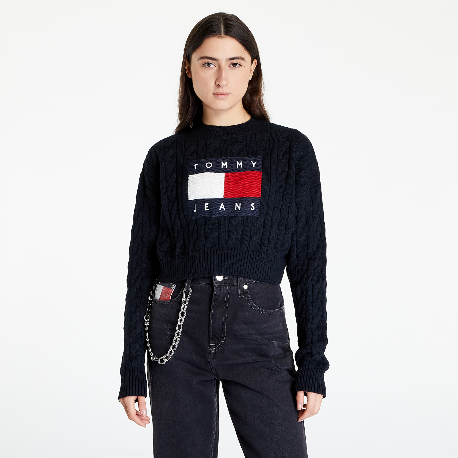 Sweaters TOMMY JEANS Boxy Center Flag Pullover Black Queens