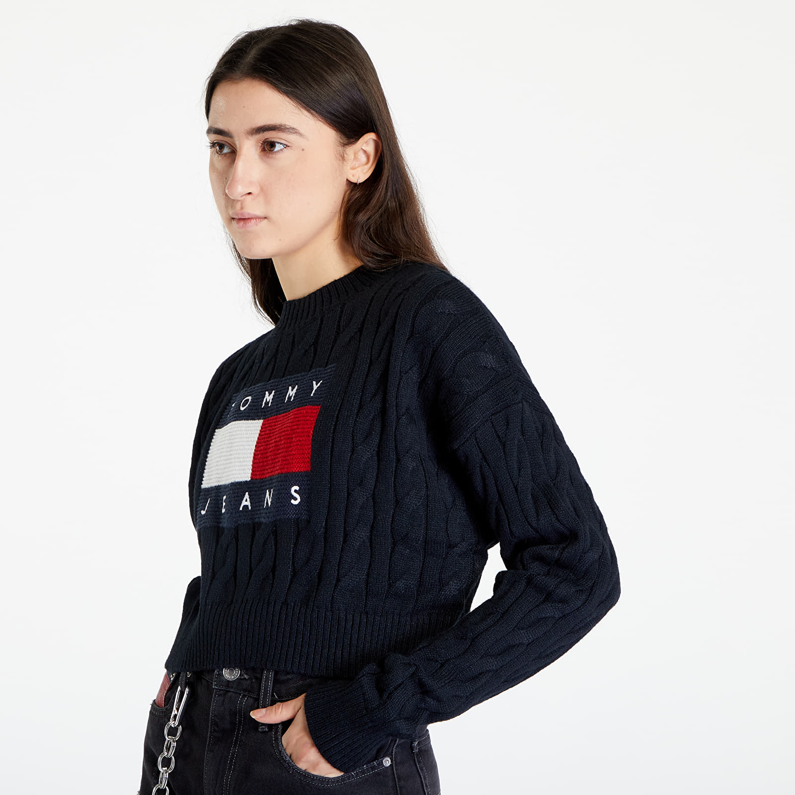 Sweaters TOMMY JEANS Boxy Center Flag Pullover Black Queens
