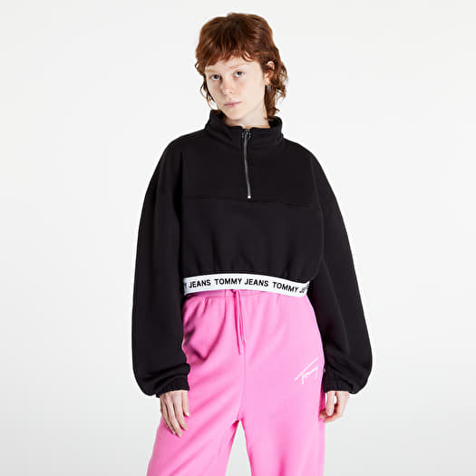 Puloverek es puloverek Tommy Jeans Super Crop Logo Sweatshirt Black Queens