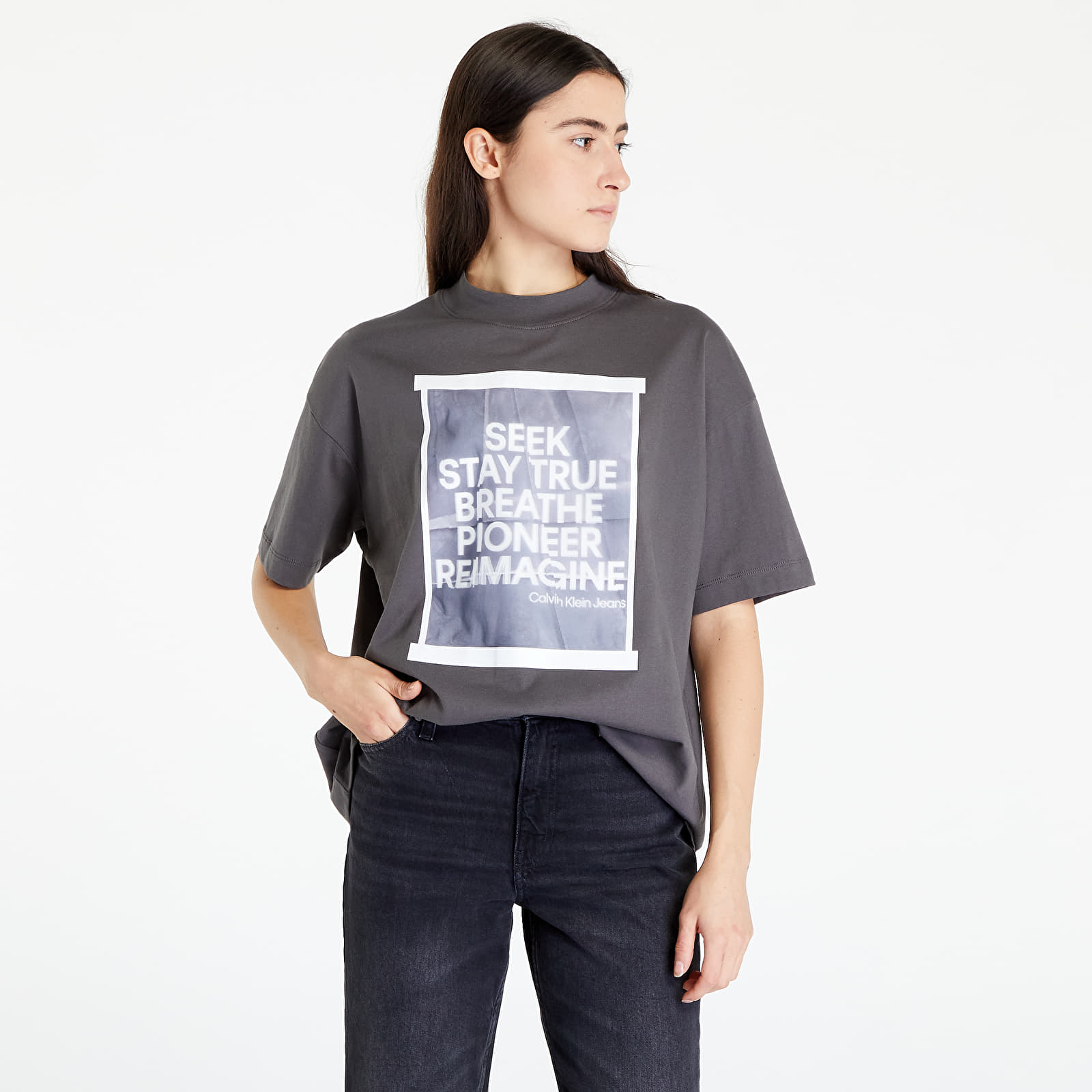 Tričká CALVIN KLEIN JEANS Slogan Boyfriend T-Shirt Grey