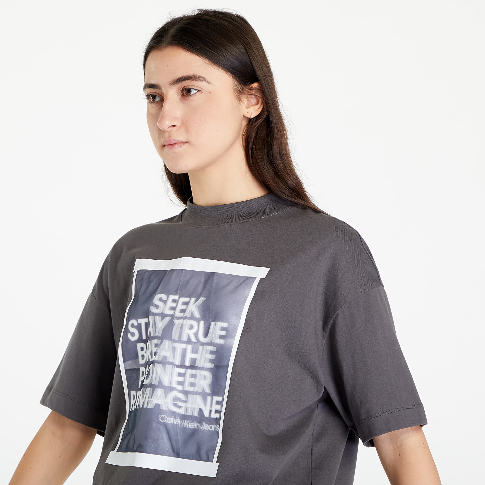 Tričká CALVIN KLEIN JEANS Slogan Boyfriend T-Shirt Grey