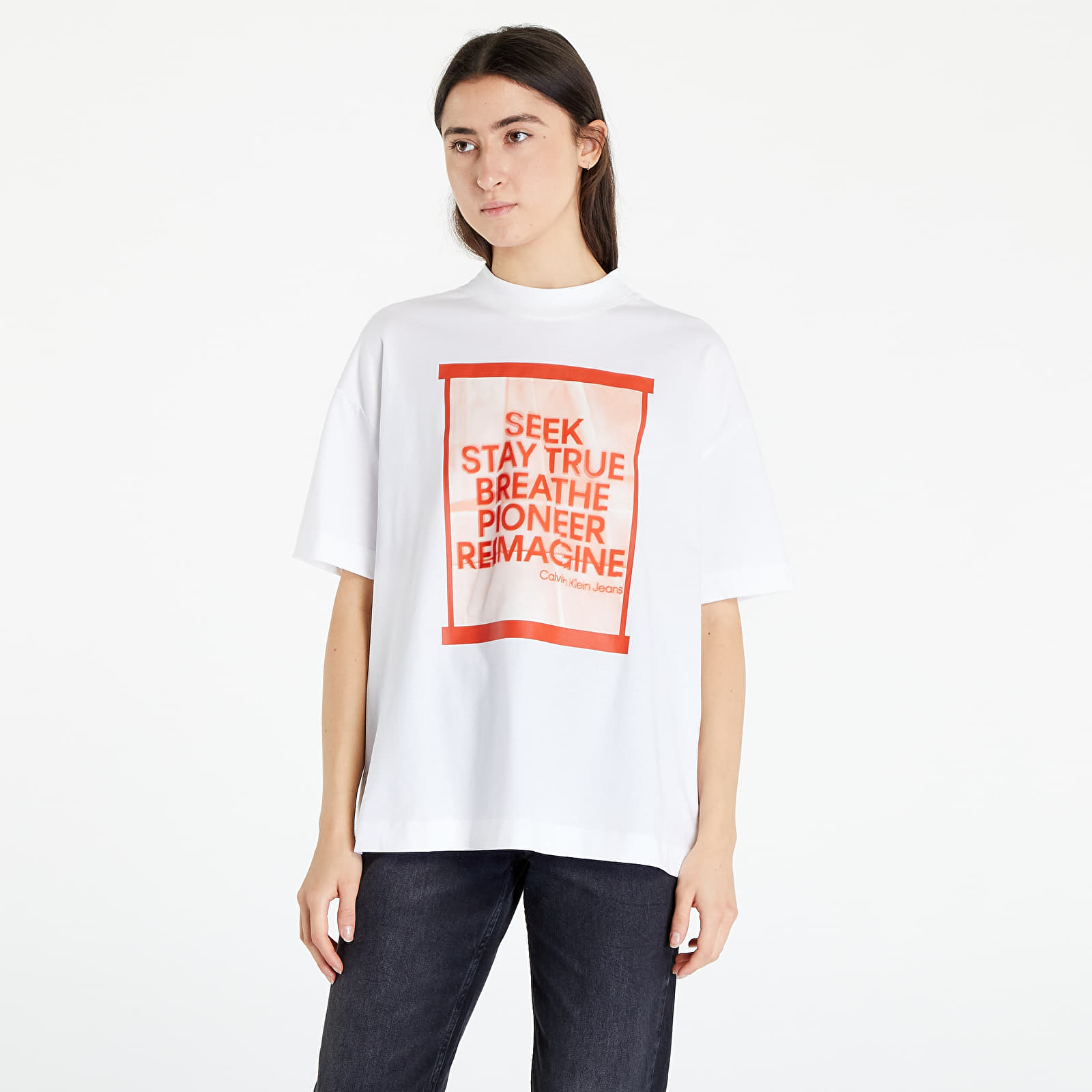 Trička CALVIN KLEIN JEANS Slogan Boyfriend T-Shirt White