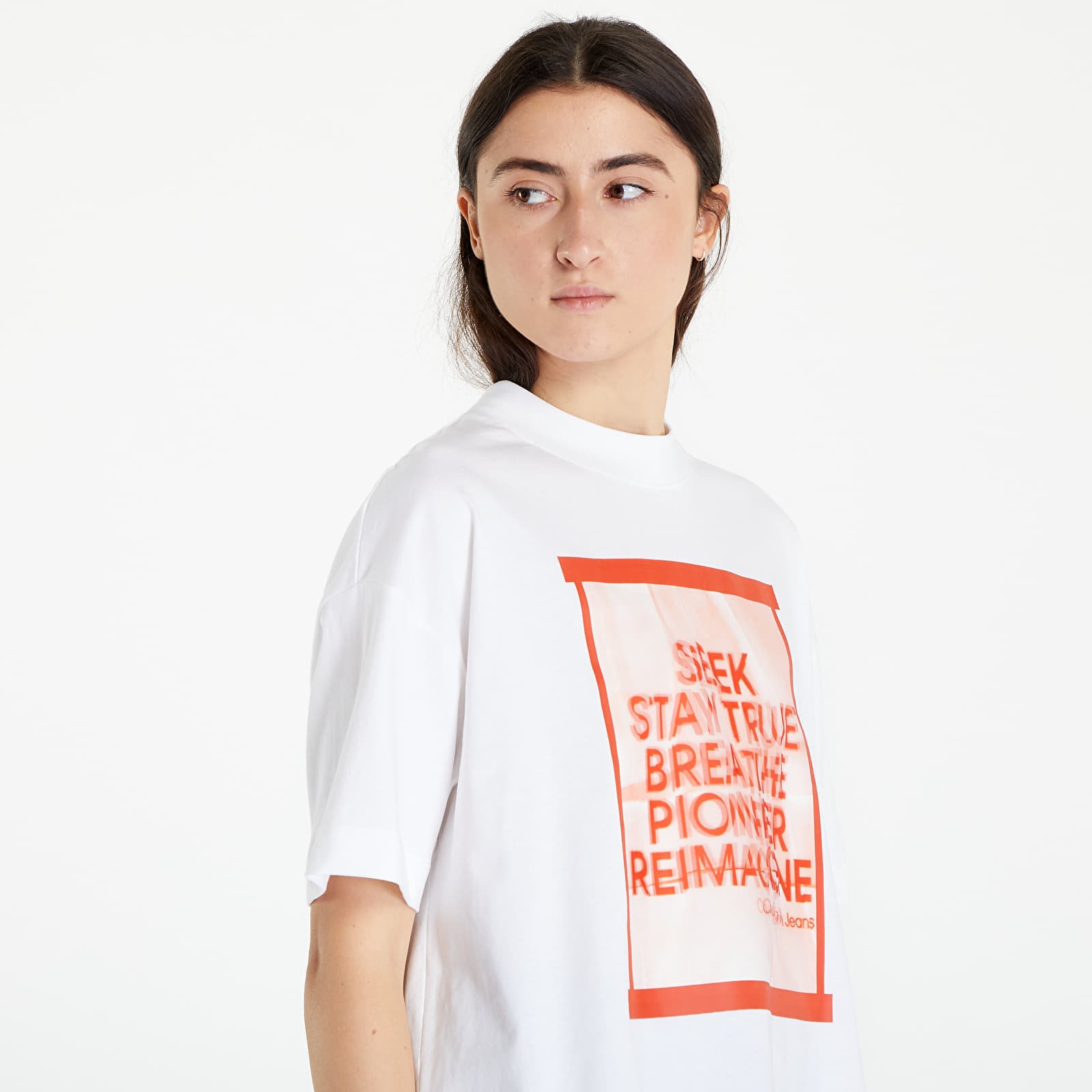 T-skjorter CALVIN KLEIN JEANS Slogan Boyfriend T-Shirt White