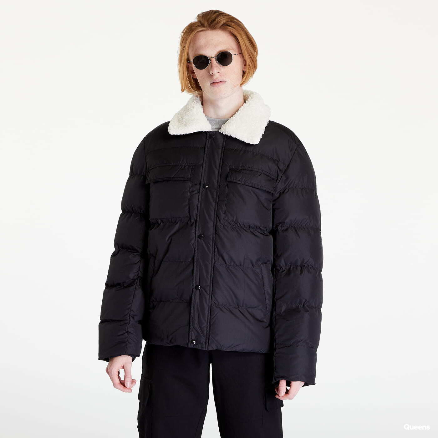 Jacken Urban Classics Sherpa Collar Padded Shirt Jacket Black