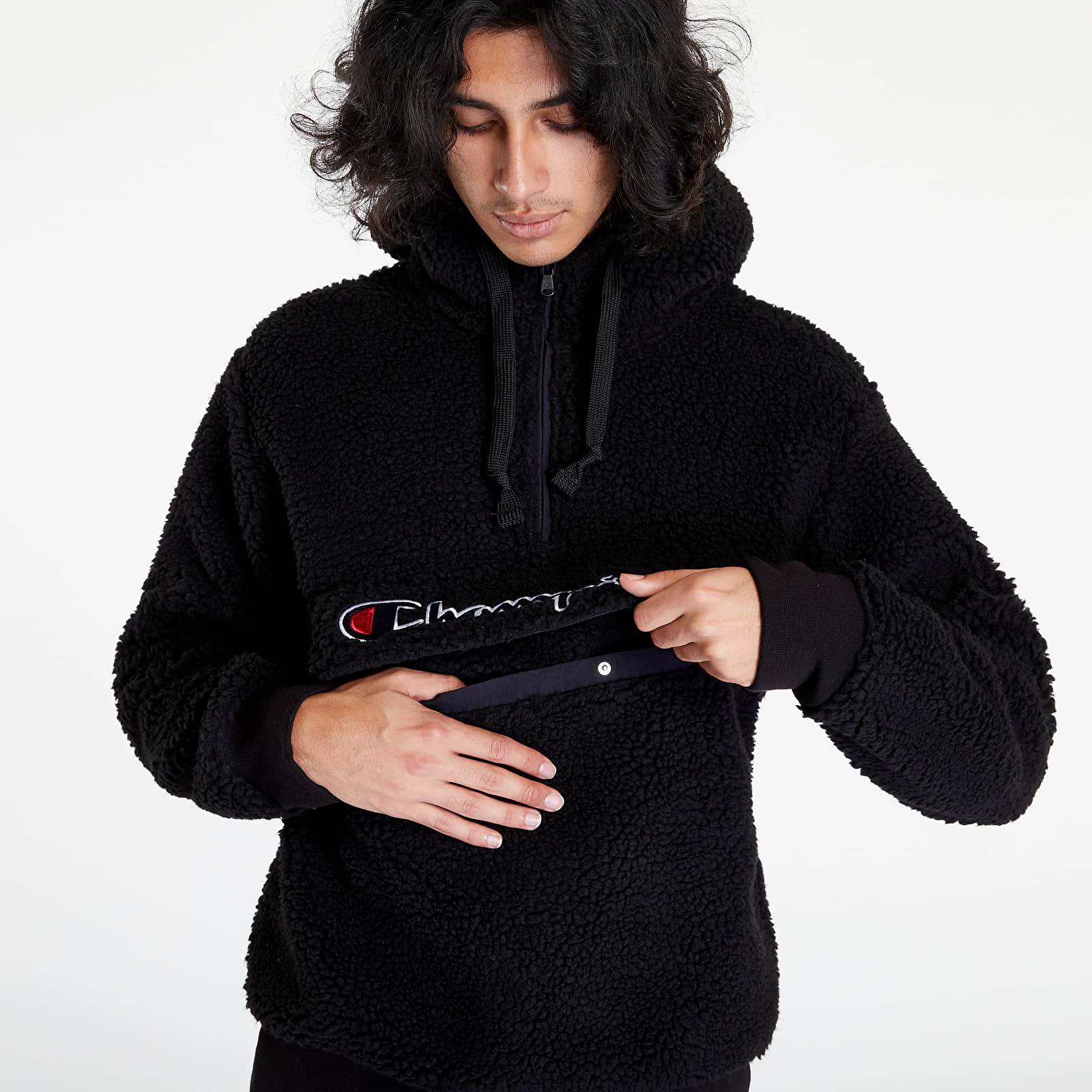 Mikiny Champion Outdoor Polar Hooded Half Zip Top Black