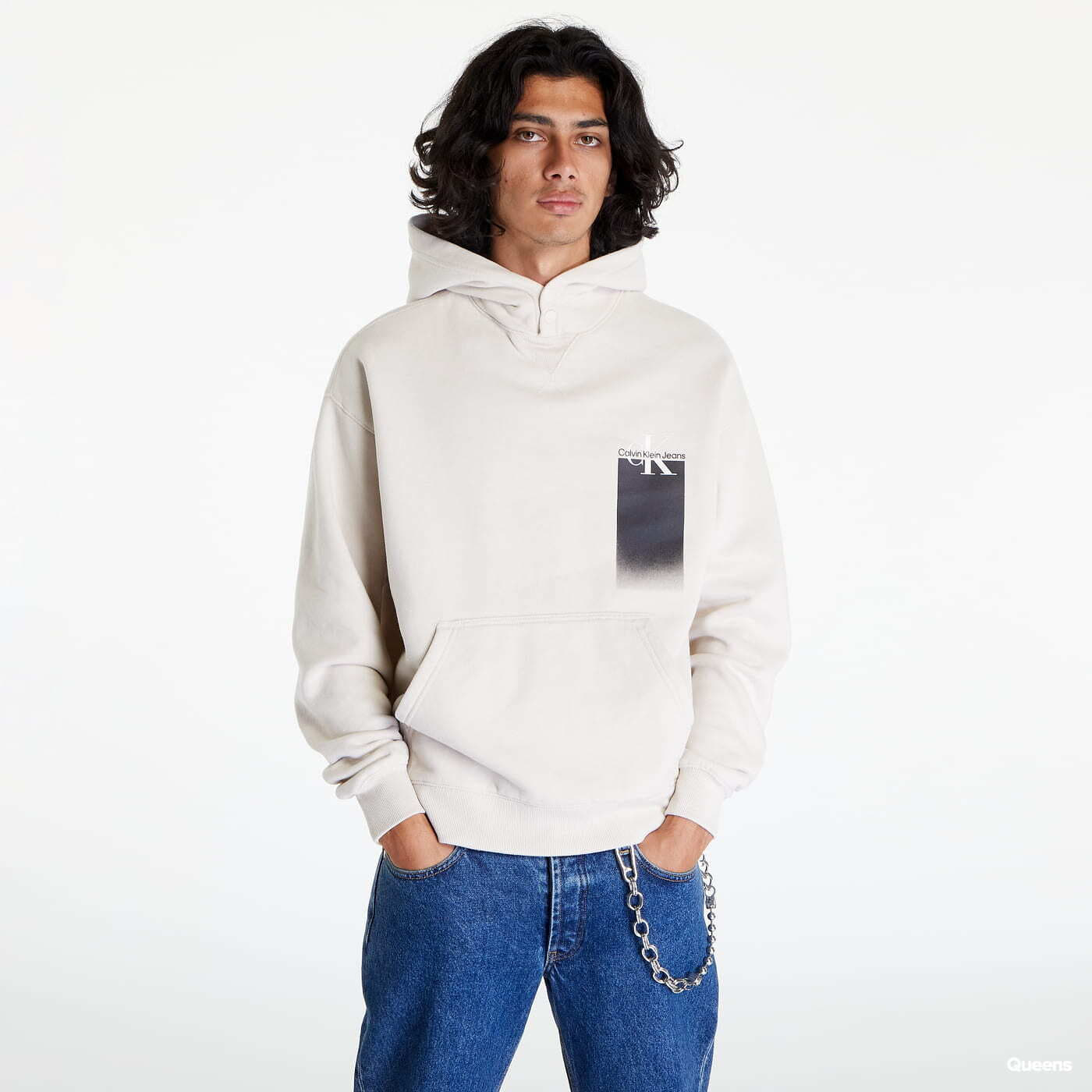 Mikiny Calvin Klein Relaxed Colour Block Hoodie Eggshell