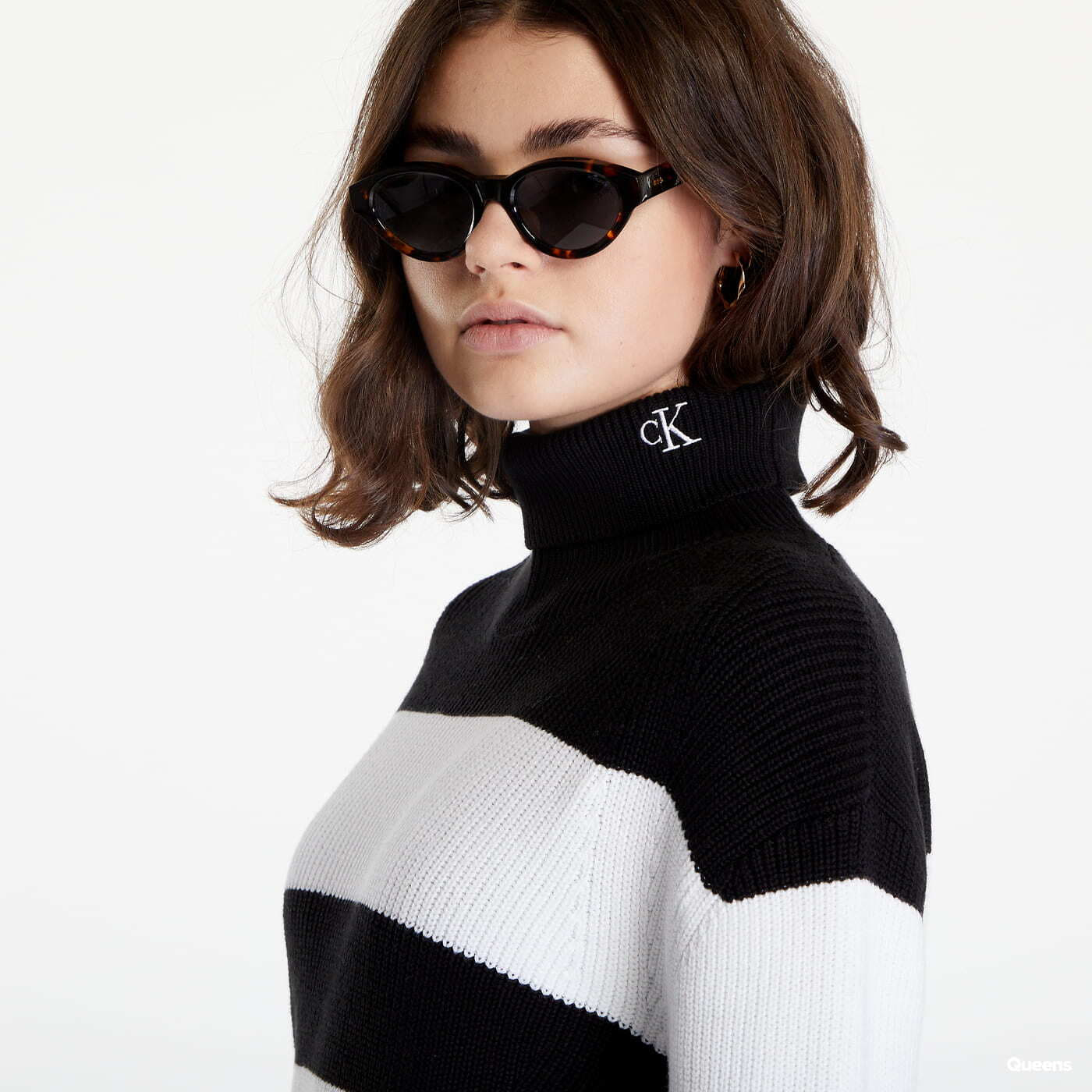 Pulovere CALVIN KLEIN JEANS Organic Cotton Roll Neck Jumper Black / White