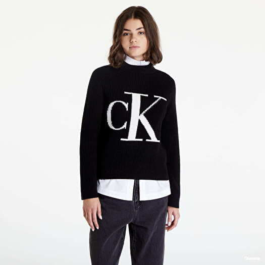 Sweaters CALVIN KLEIN JEANS Relaxed Organic Cotton Logo Jumper Black |  Queens