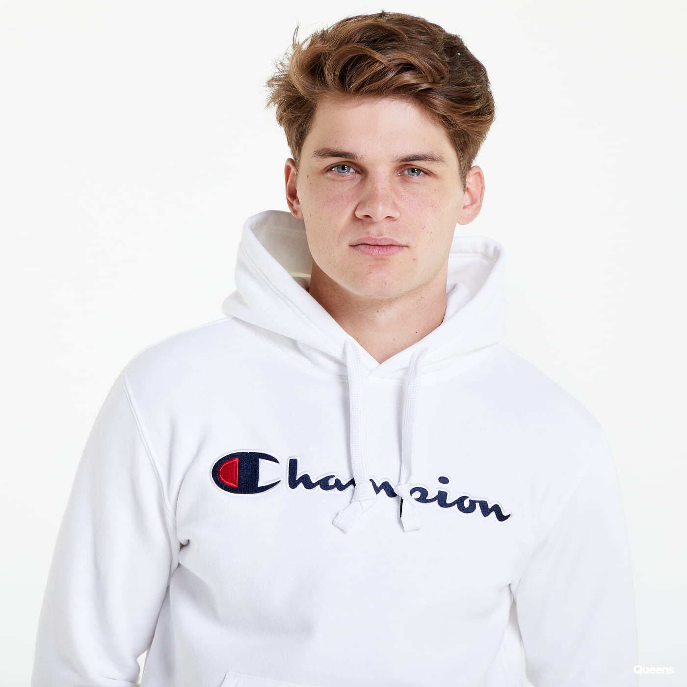 Champion logo hoodie white hotsell