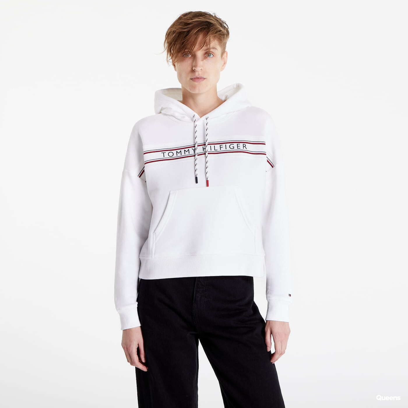 Tommy Hilfiger Signature Tape Drawstring Hoodie White