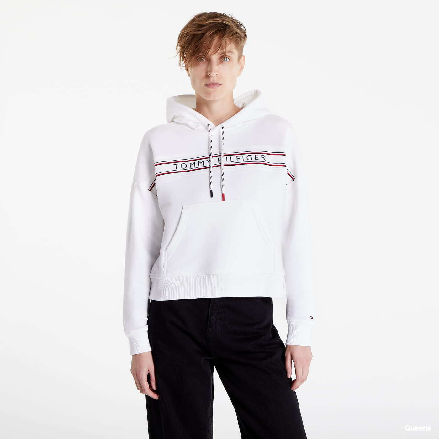 Sweaters Tommy Hilfiger Signature Tape Drawstring Hoodie White