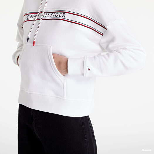 Sweatshirts Tommy Hilfiger Signature Tape Drawstring Hoodie White Queens