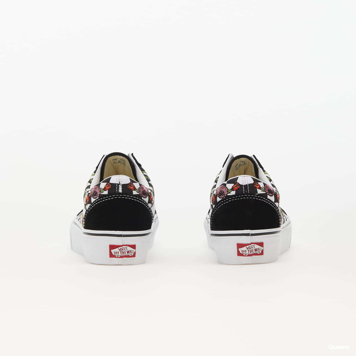 Vans Old Skool Platform Checkerboard Skate Shoe - Black / Poppy