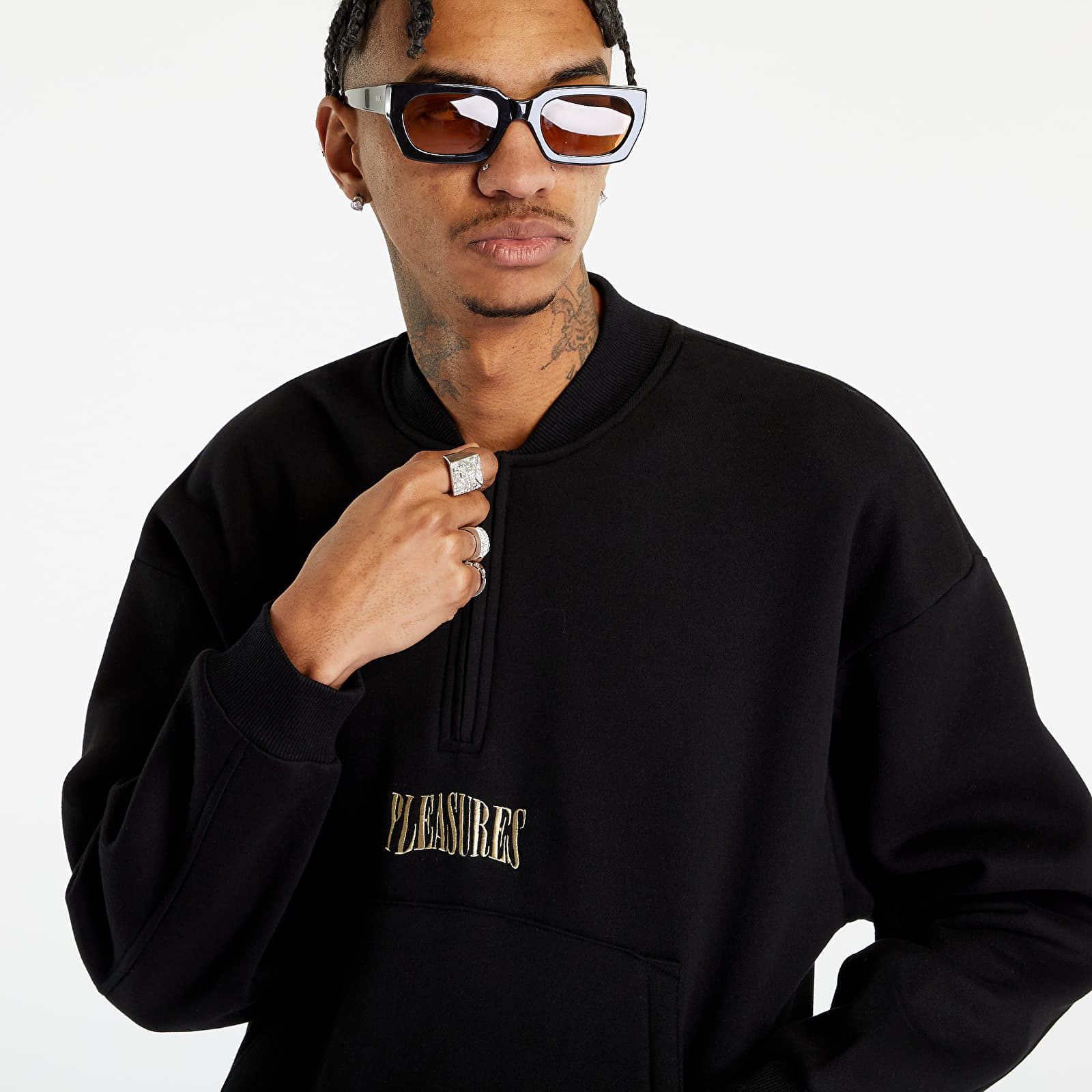 Hoodies and sweatshirts  Pleasures Karat Quarter Zip Fleece Hoodie Black