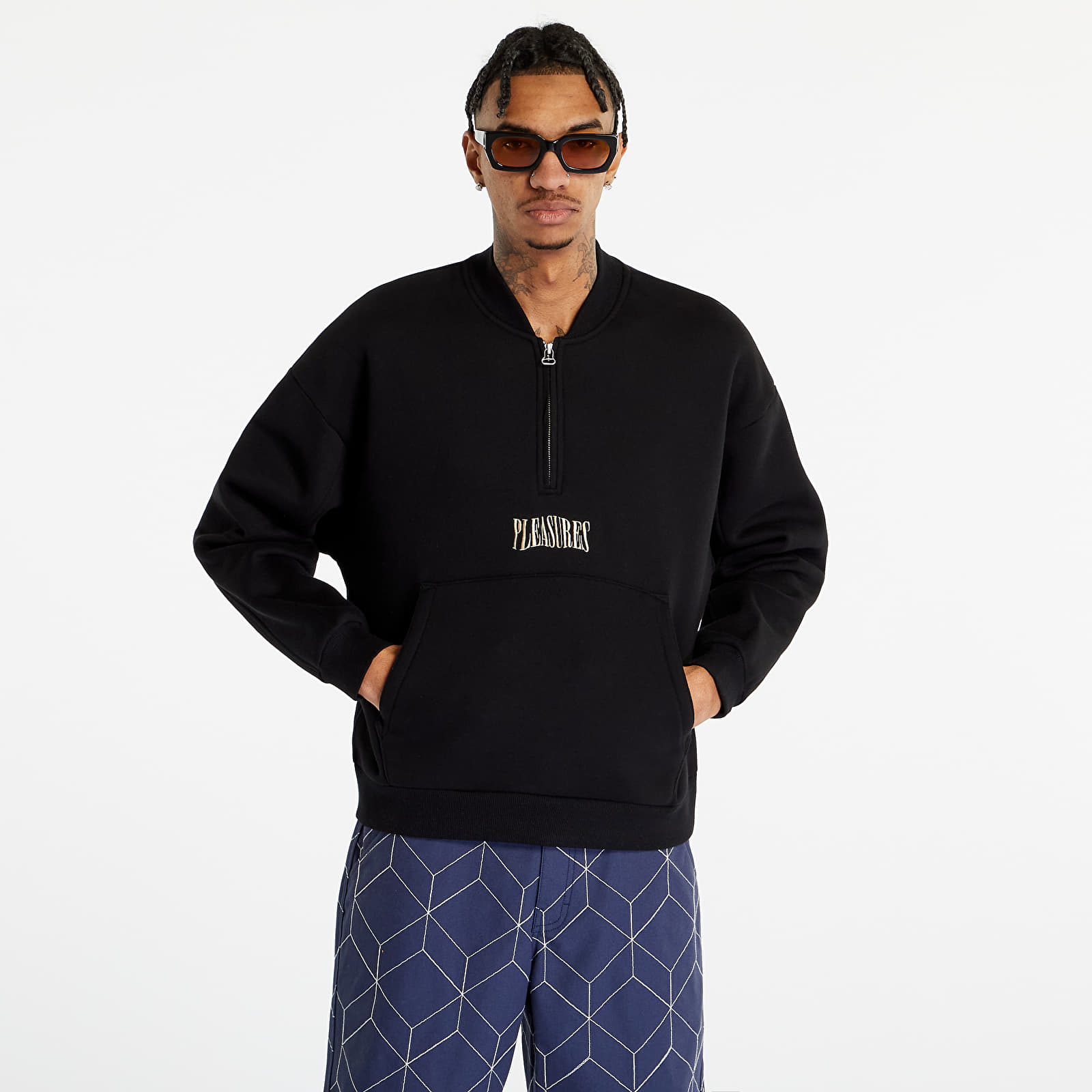 Hoodies and sweatshirts  Pleasures Karat Quarter Zip Fleece Hoodie Black