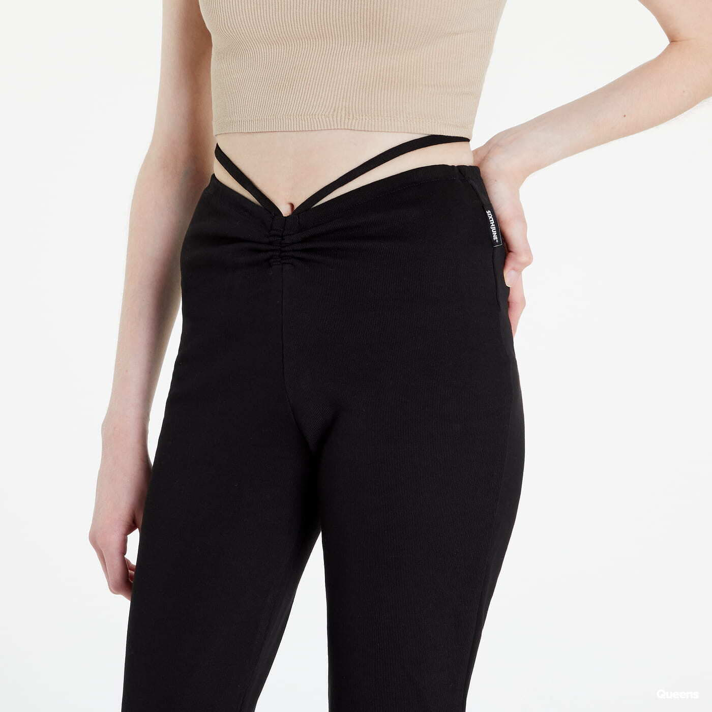 Trenerke Sixth June Drawstrings Ribbed Pants černé