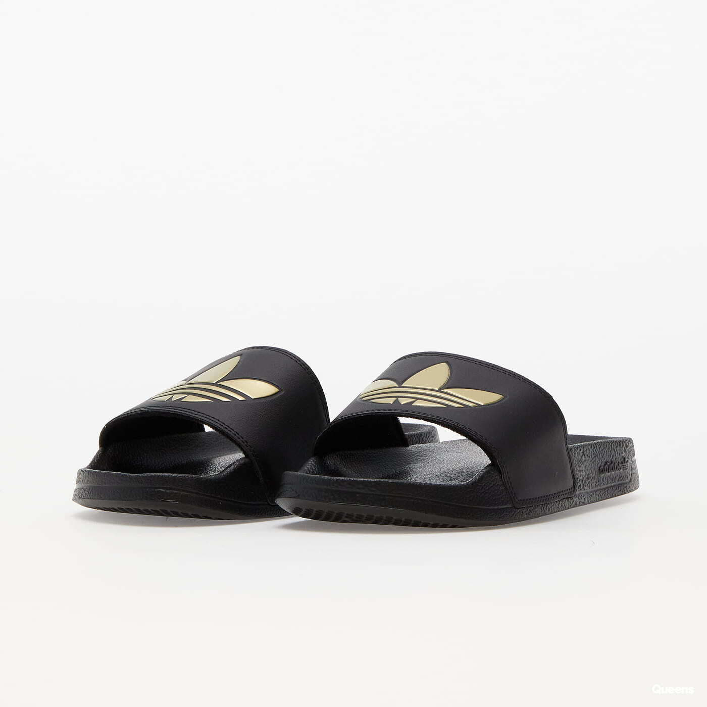 Adidas adilette gold and black sale