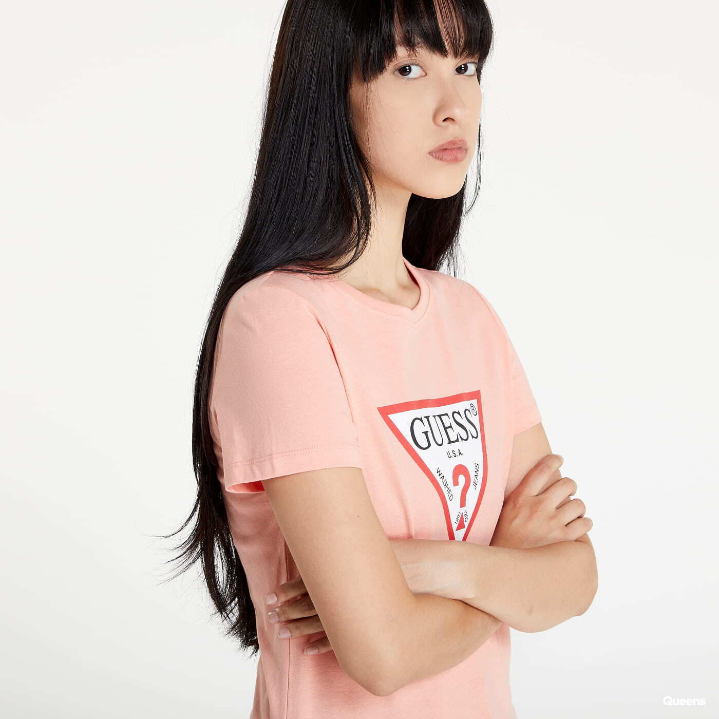 pink guess shirt