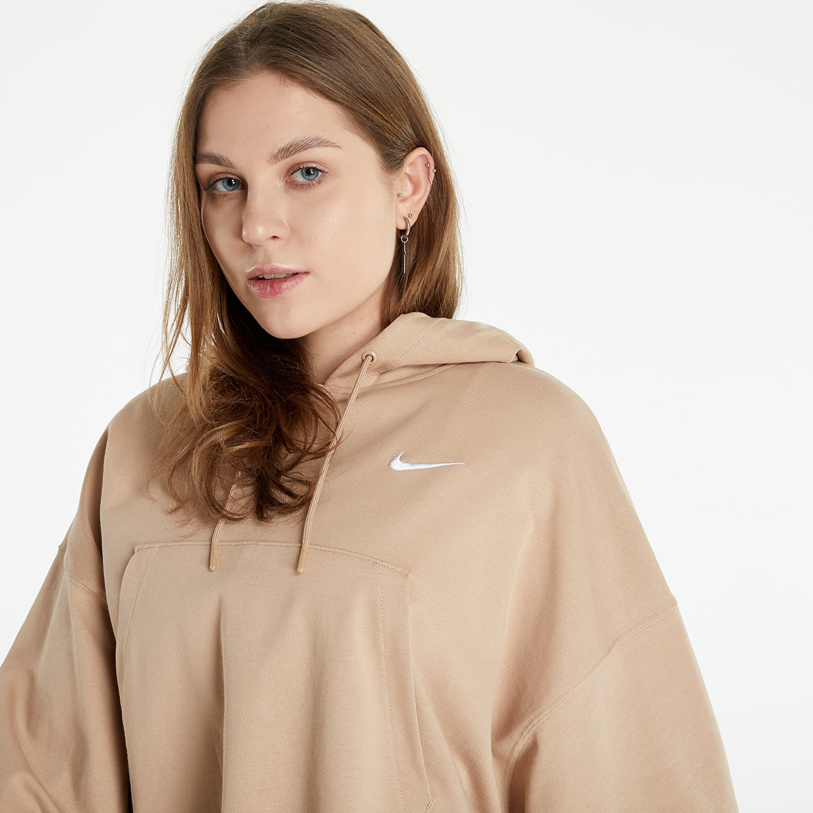nike mini swoosh oversized hoodie in oatmeal