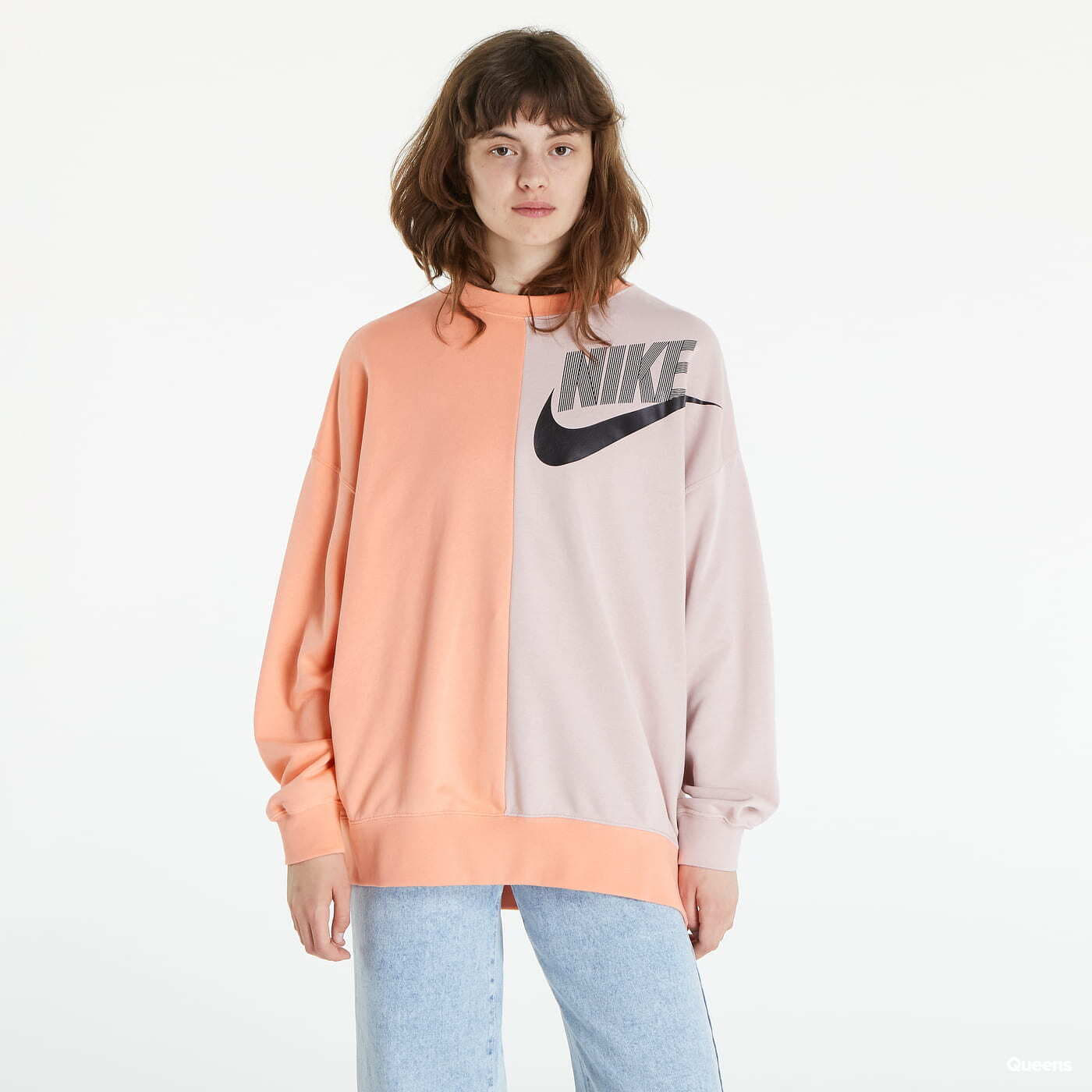 Mikiny Nike Sportwear Oversized Fleece Dance Sweatshirt Orange/ Beige