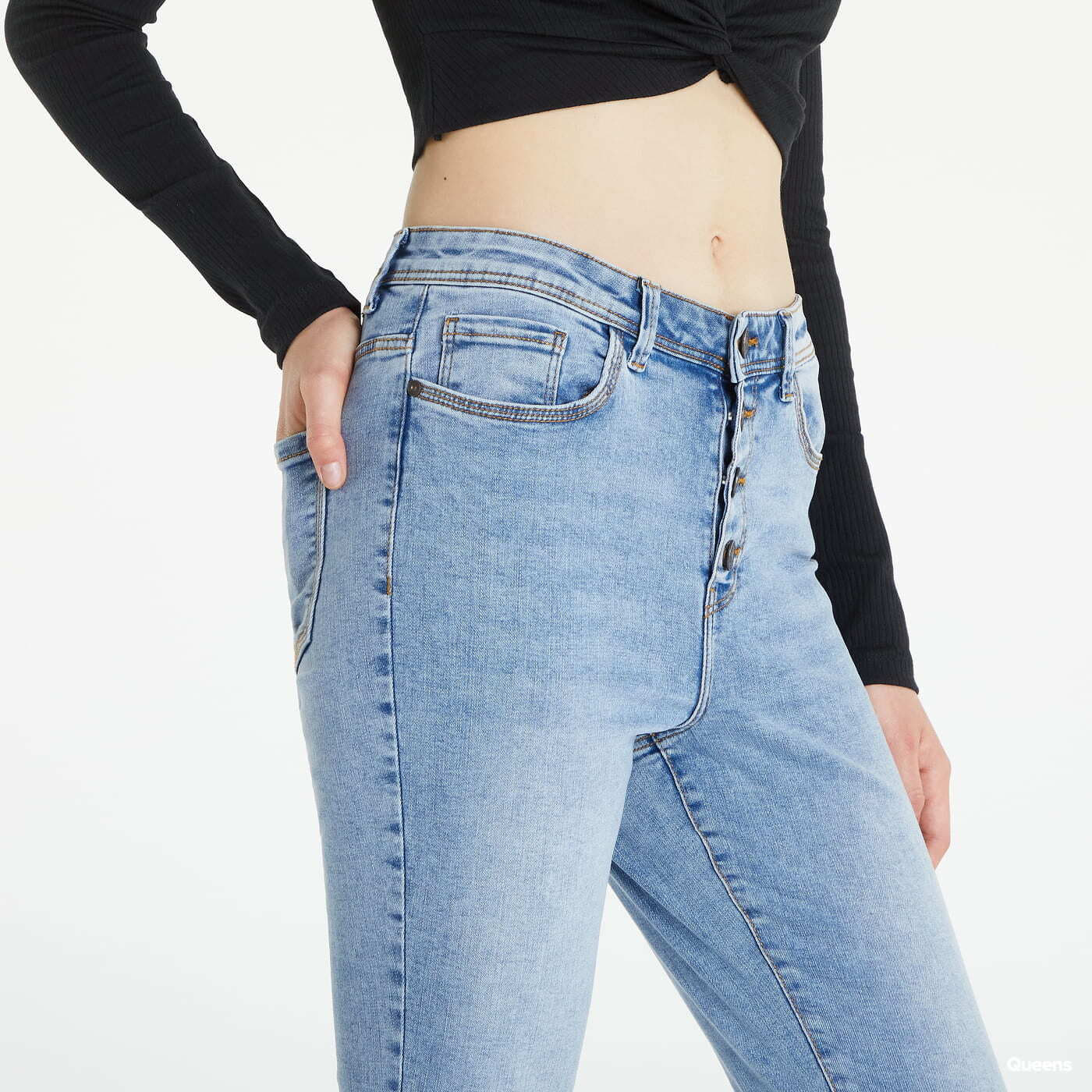 Džíny Noisy May Agnes HW Ankle Button Skinny Jeans Blue