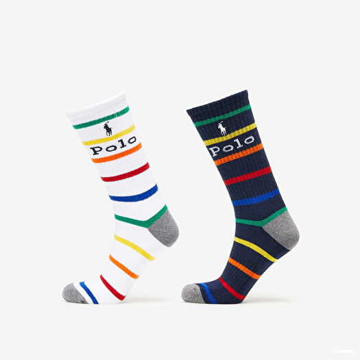 Socks Polo Ralph Lauren Stripes Crew Sock 2 Pairs White/ Navy