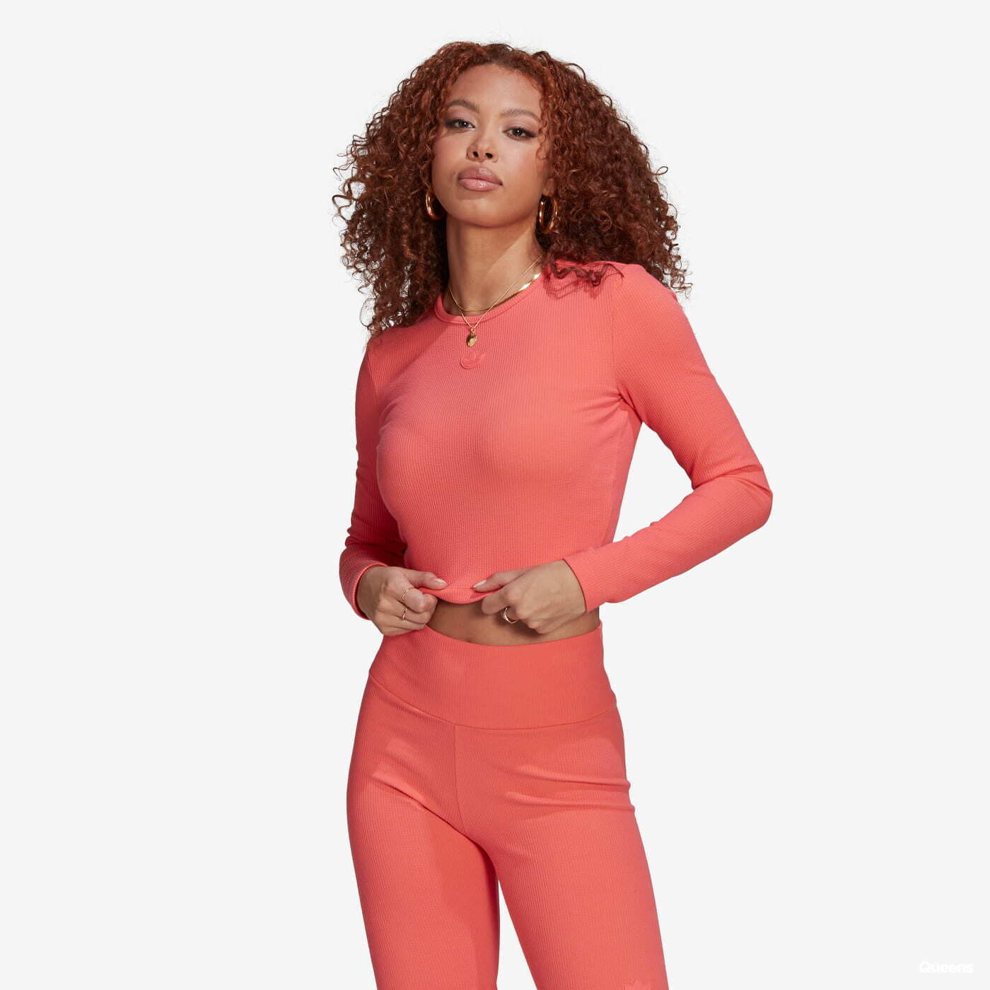 Maglietta adidas Originals Cropped 2 Colored Rib Long Sleeve Top Semi Turbo/ Bright Orange L