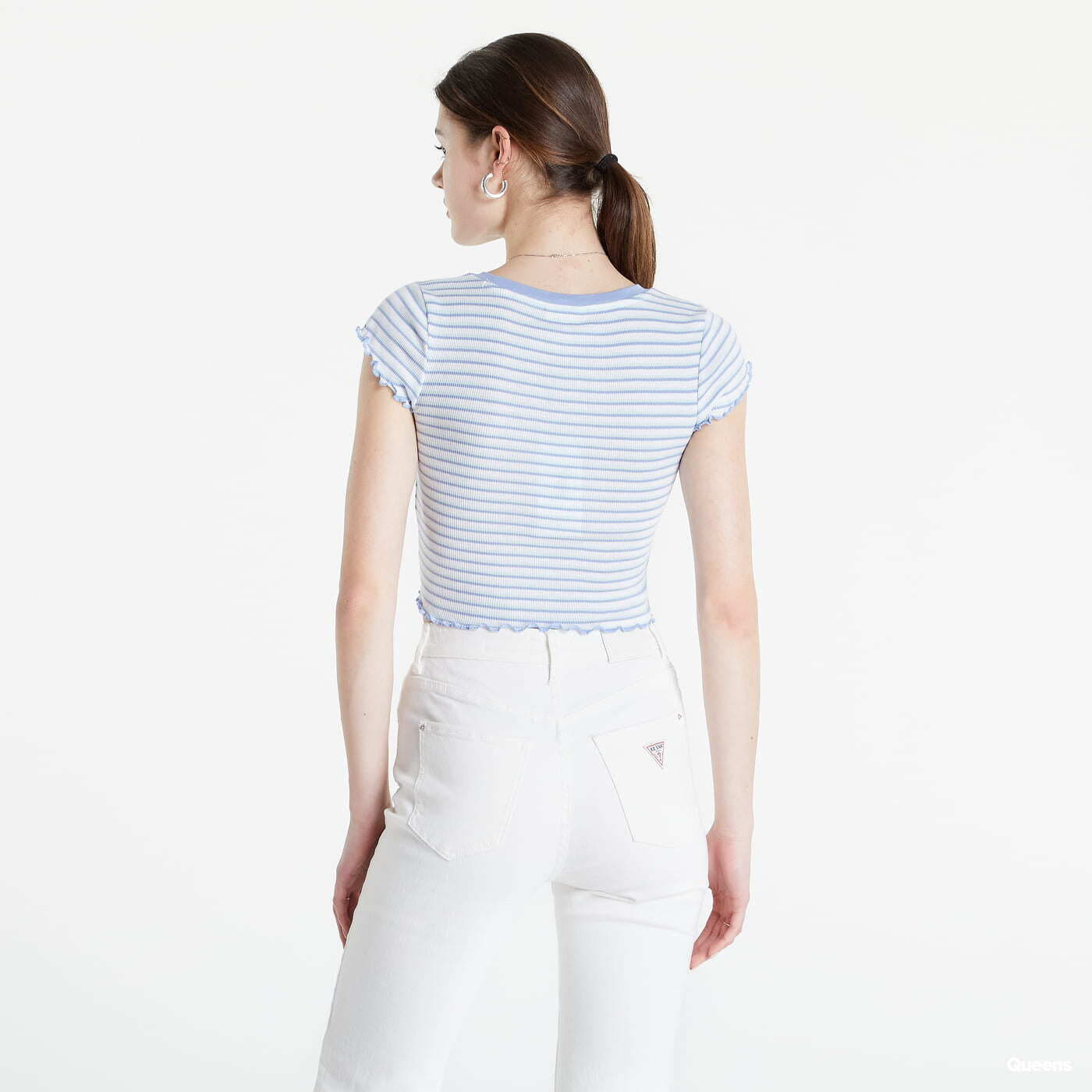 Tops GUESS Front Logo Striped Crop T-Shirt Blue