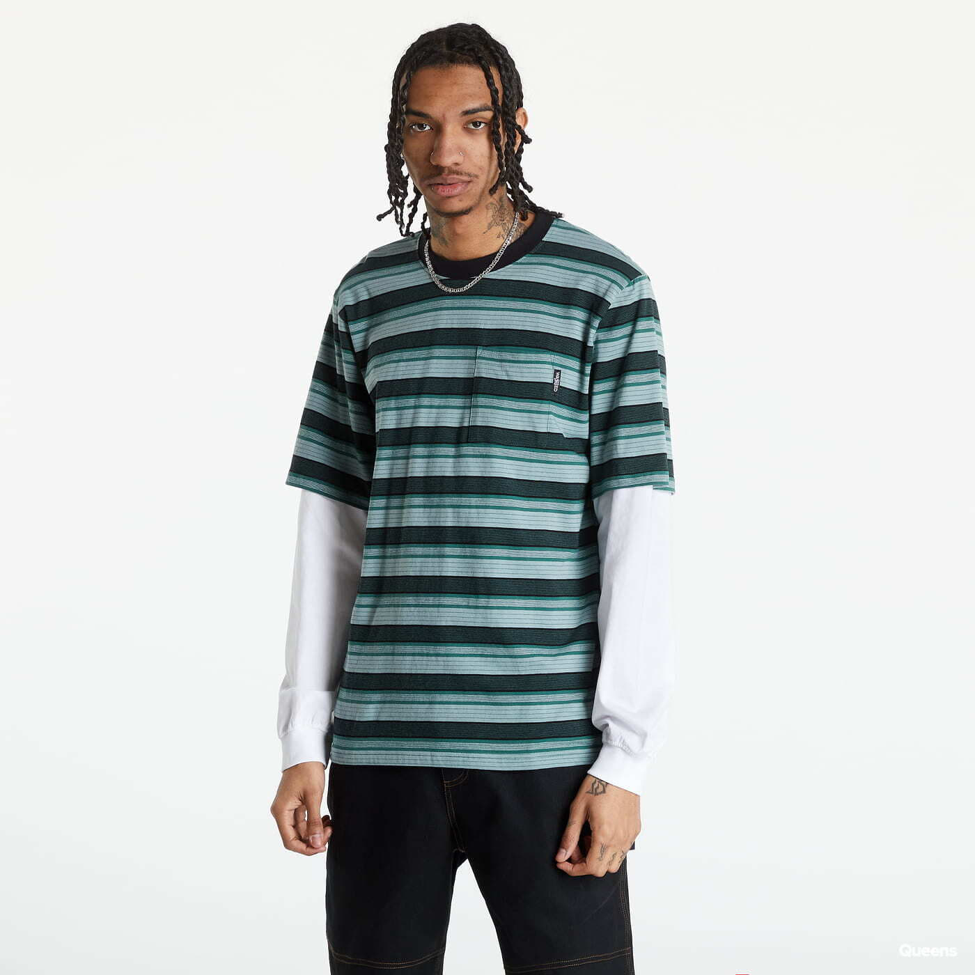 Tričká Wasted Paris Age Stripes T-shirt zelené / bíle / černé