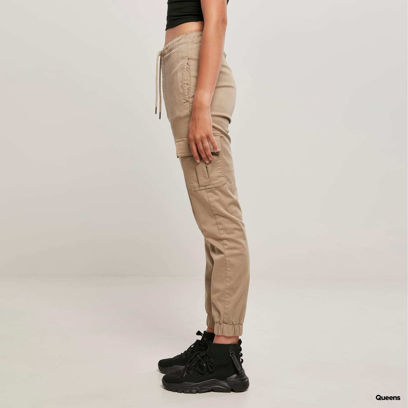Hosen Urban Classics Ladies High Waist Cargo Comfort Jogging Pants Beige