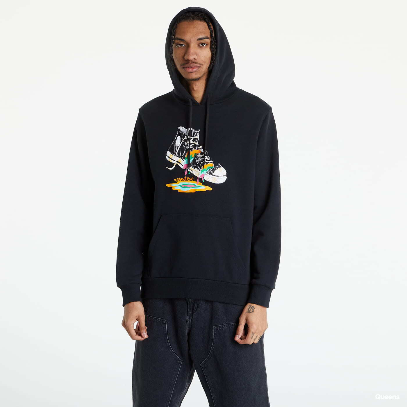 Mikiny Converse Paint Drip Graphic Pullover Hoodie Black