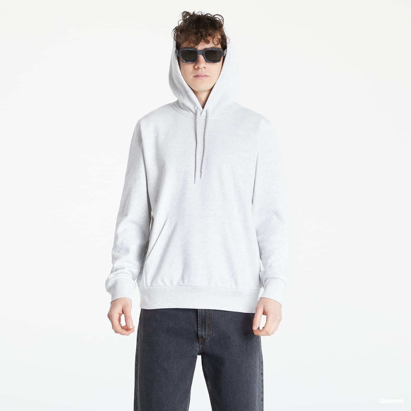 Mikiny Carhartt WIP Hooded Script Embroidery Sweat Ash Heather/ White