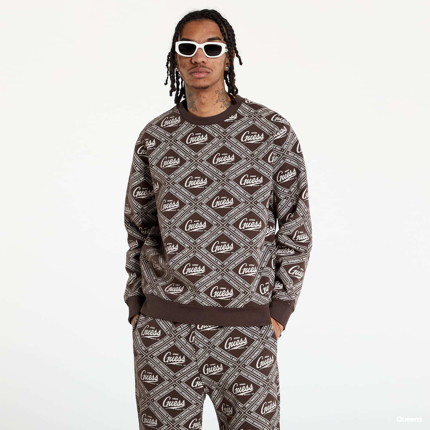 Sweatshirts GUESS All Over Logo Sweatshirt Brown