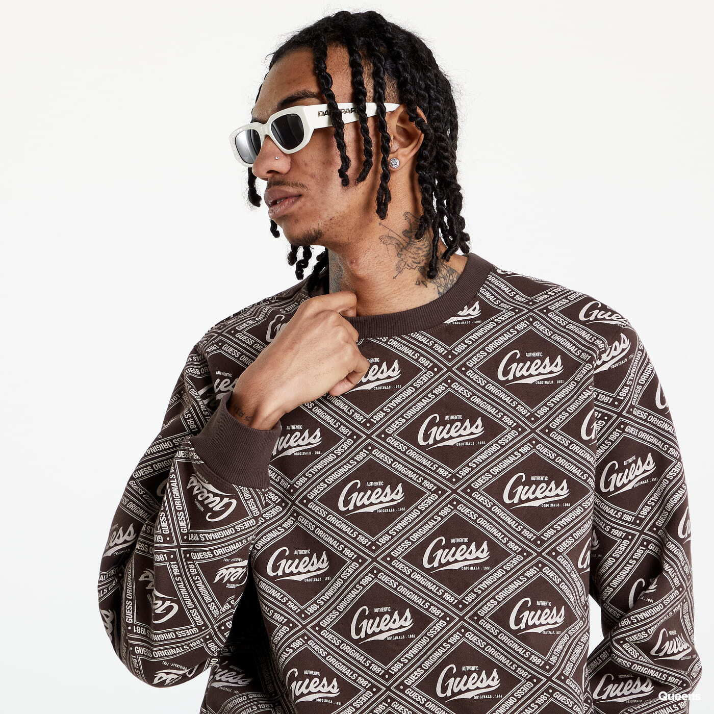 Sweatshirts GUESS All Over Logo Sweatshirt Brown
