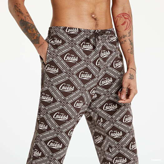 Jogger Pants GUESS All Over Logo Sweatpants Brown Queens