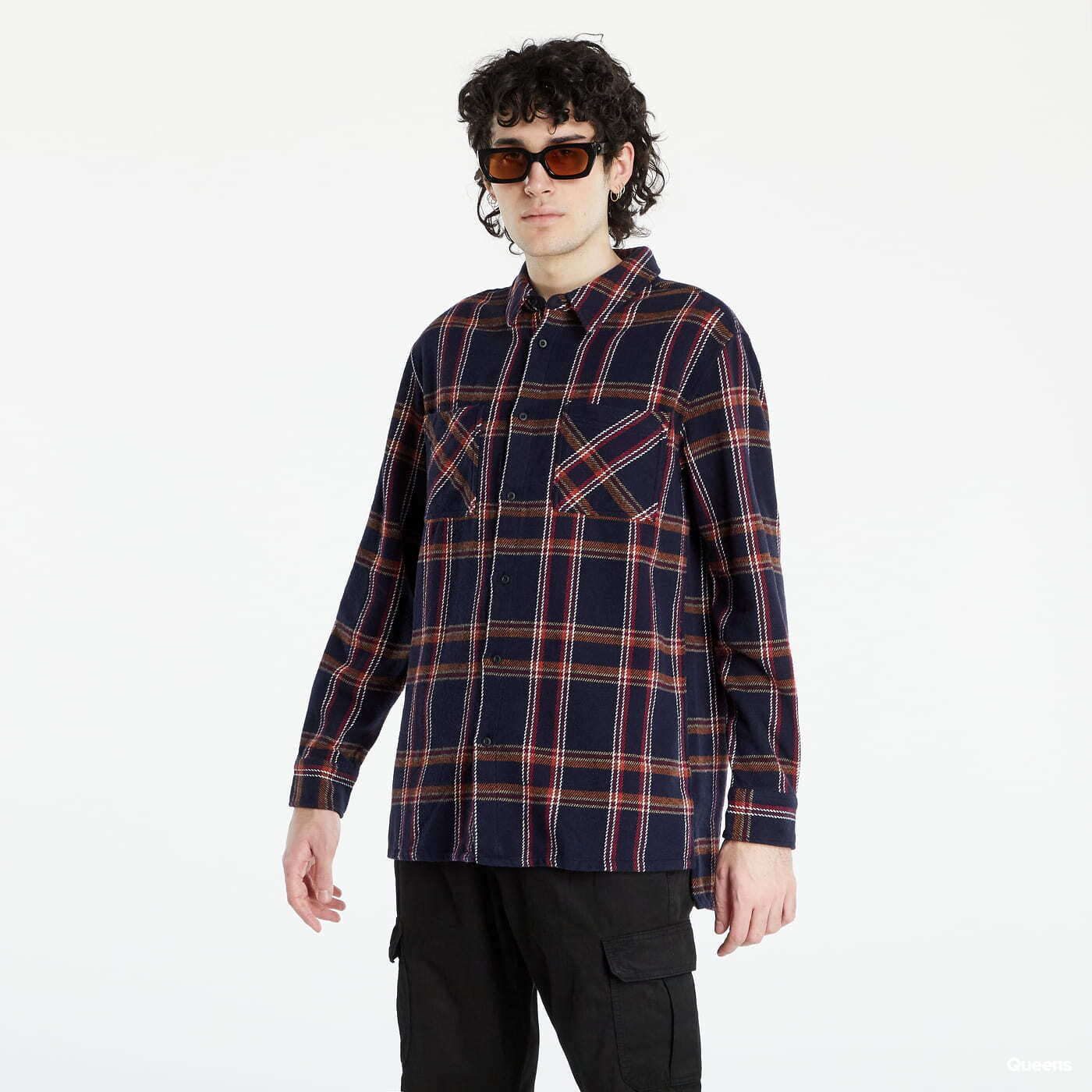 Košele Urban Classics Heavy Long Oversized Checked Shirt Navy/ Orange